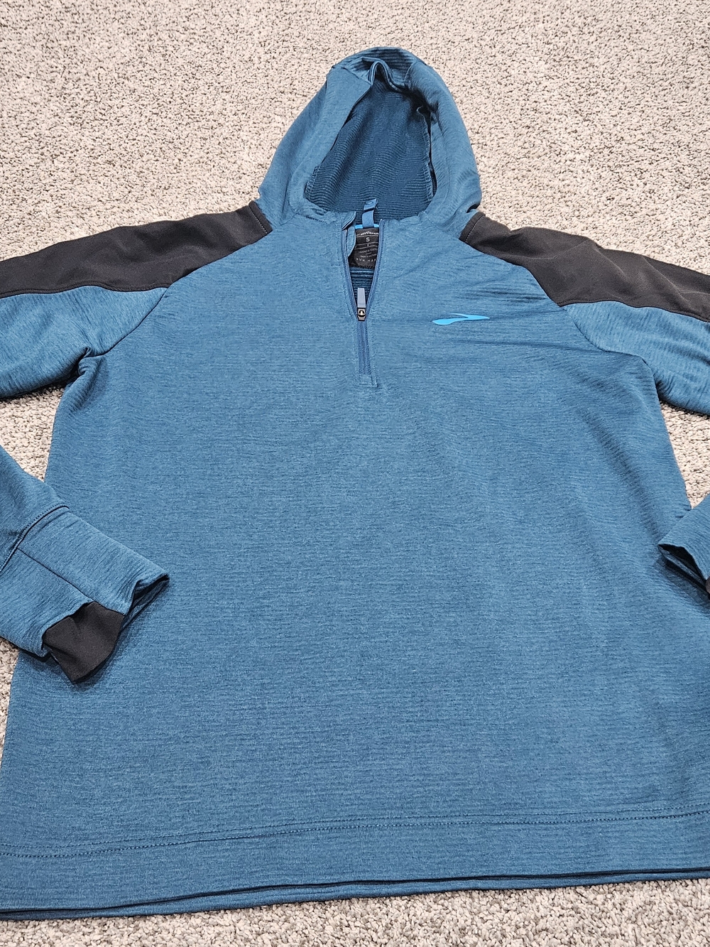 Brooks Teal Hooded Quarter-Zip Pullover with Black Shoulder Accents